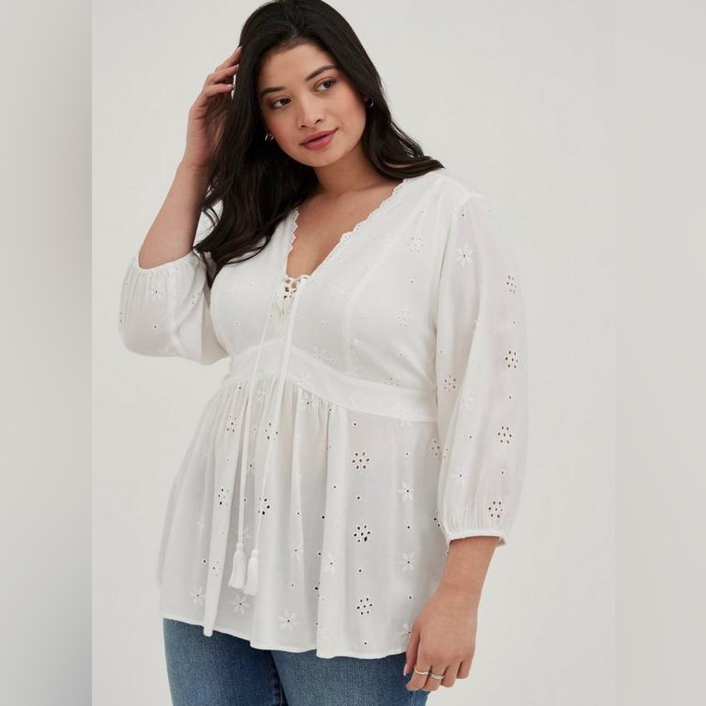 Torrid Babydoll Eyelet Lace-Up Top